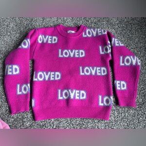 Lola + The Boys Hot Pink 'LOVED' Logo Knit Sweater